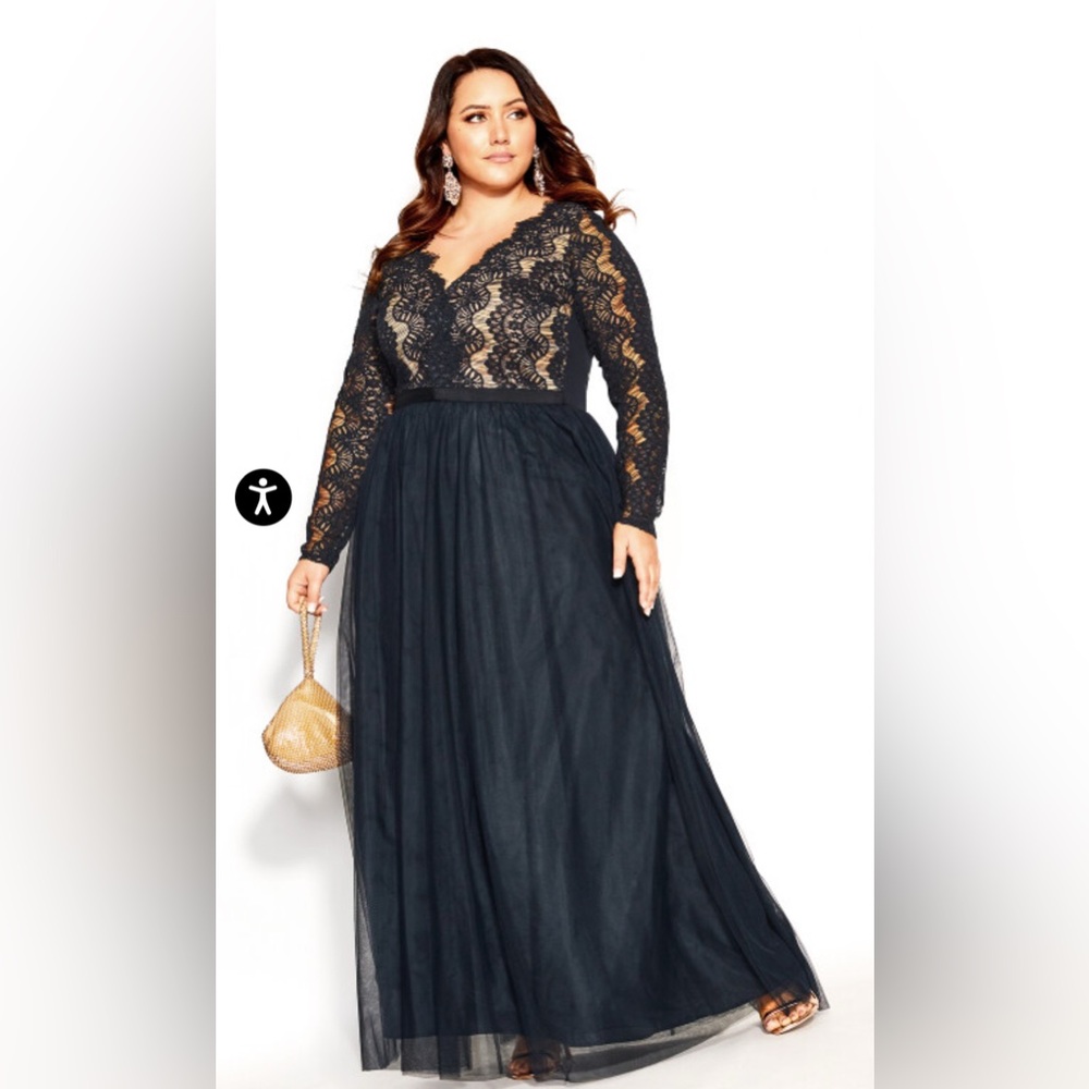 City Chic Black Lace Long Sleeve Maxi Dress